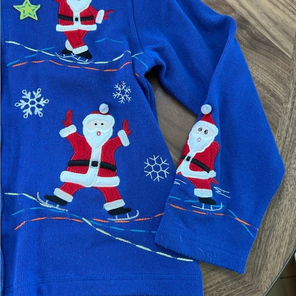 Blue Santa Christmas Sweater/Cardigan with Santa Buttons - Picture 3 of 8